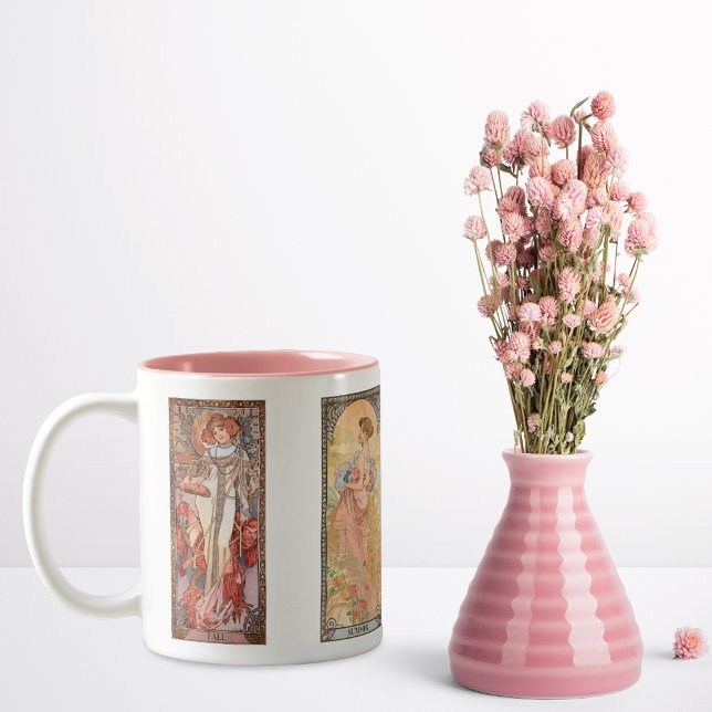 Vier Jahreszeiten Illustrationen Alphonse Mucha Zweifarbige Tasse (Von Creator hochgeladen)