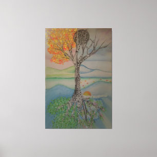 Vier Jahreszeiten Linien Design Baum Leinwanddruck