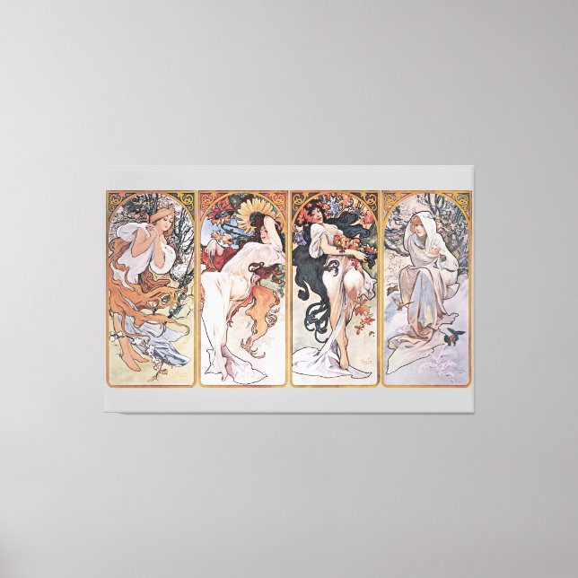 Vier Jahreszeiten, Mucha-Imitate Leinwand drucken (Vorderseite)