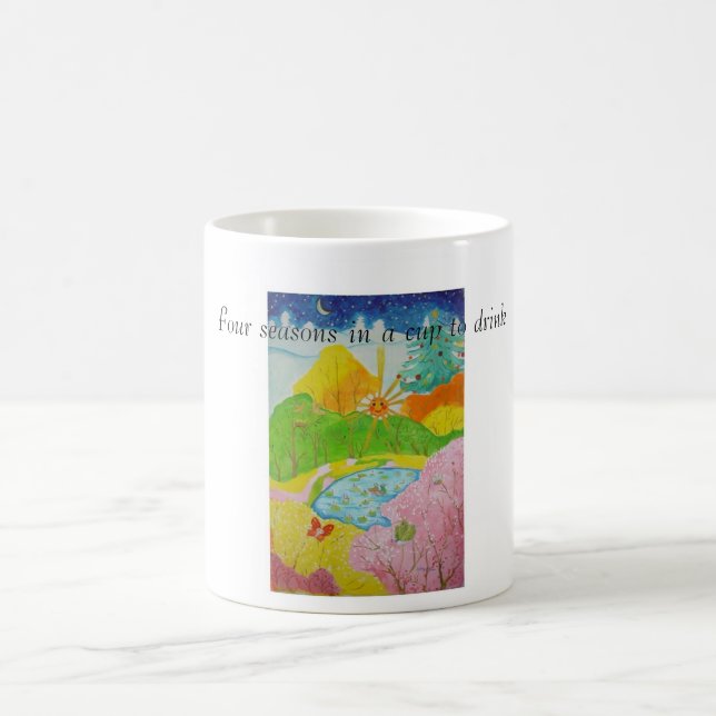 vier Jahreszeiten, vier Jahreszeiten in einer Tass Kaffeetasse (Mittel)