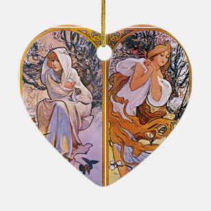 Vier Jahreszeiten von Alfons Mucha Art Deco Nouvea Keramikornament