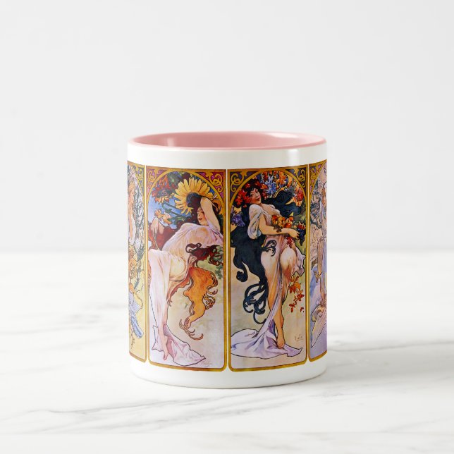 Vier Jahreszeiten von Alfons Mucha Zweifarbige Tasse (Mittel)