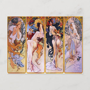 Vier Jahreszeiten von Alphonse Mucha 1895 Postkarte