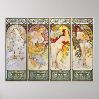 Vier Jahreszeiten von Alphonse Mucha Poster
