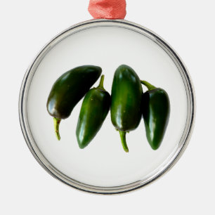 Vier Jalapeno-Paprikaschoten-grüne Fotografie Silbernes Ornament