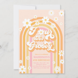 Vier je Groovy Boho Daisy Rainbow 4. Geburtstag Einladung