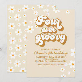 Vier je Groovy Retro Daisy 4. Geburtstag Einladung