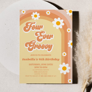 Vier je Groovy Retro Daisy 4. Geburtstag Party Einladung