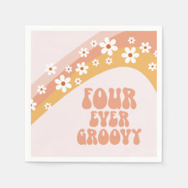 Vier je Groovy Retro Daisy Rainbow 4. Geburtstag Serviette