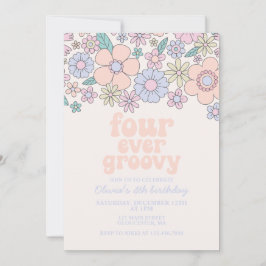 Vier je Groovy Retro Floral 4. Geburtstag Einladung
