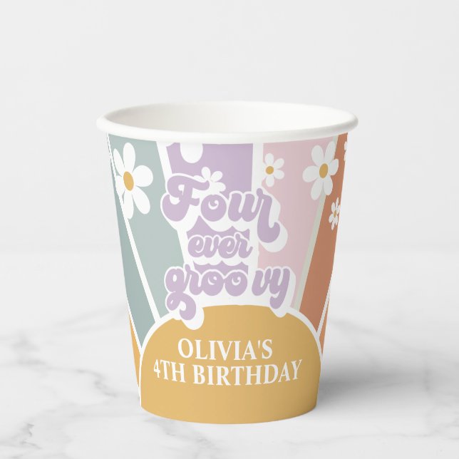 Vier je Groovy Retro Sonnenschein Rainbow Paper Cu Pappbecher (Vorderseite)