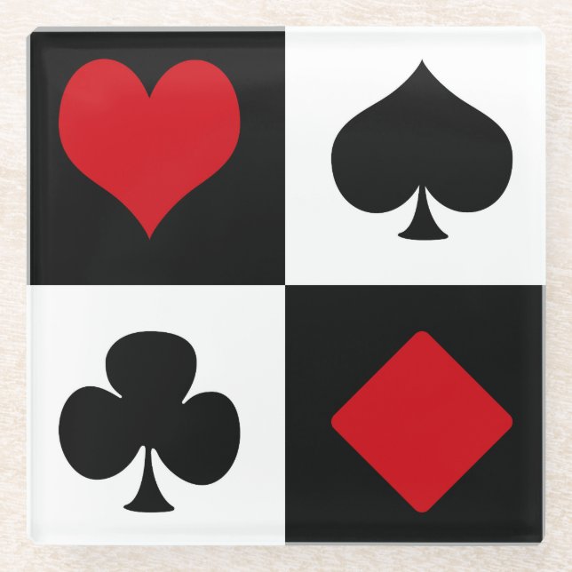 Vier Karten-Anzug Glasuntersetzer (Vorderseite)