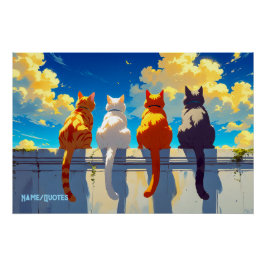 Vier Katzen beobachten den Sonnenuntergang Poster