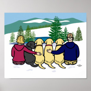 Vier Labradoren und Eltern - Winter View Poster
