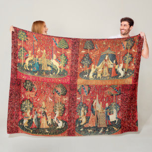 VIER LADY UND UNICORN STORIES Rote grüne Blume Fleecedecke