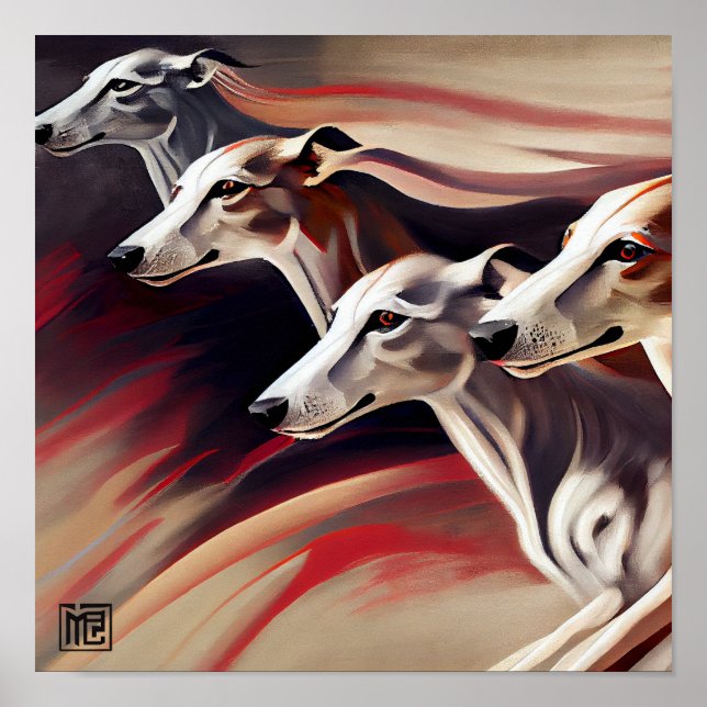 Vier laufende Windhunde Poster (Vorne)