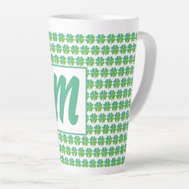 Vier Leaf Clovers Muster Green Blue Mit Monogramm Milchtasse