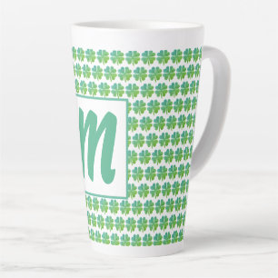 Vier Leaf Clovers Muster Green Blue Mit Monogramm Milchtasse