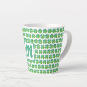 Vier Leaf Clovers Muster Green Blue Mit Monogramm Milchtasse