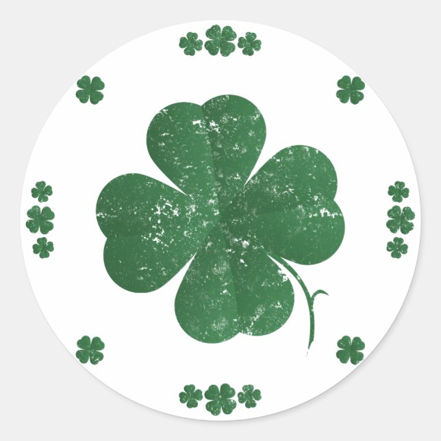 Vier Leaf Clovers - Vintager Stil Runder Aufkleber (Vorderseite)