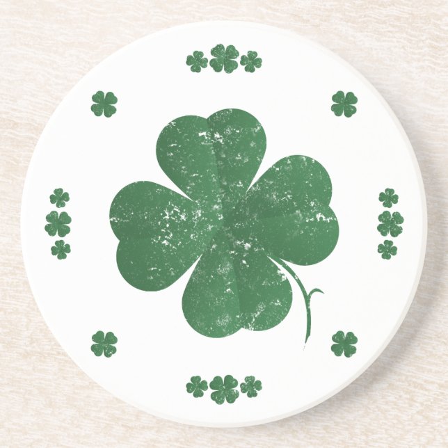 Vier Leaf Clovers - Vintager Stil Sandstein Untersetzer (Vorne)
