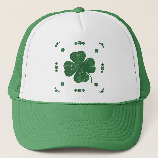 Vier Leaf Clovers - Vintager Stil Truckerkappe (Vorderseite)
