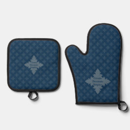 Vier Leaf Rosette Luftwaffe Blaues Foulardmuster Ofenhandschuh & Topflappen-Set