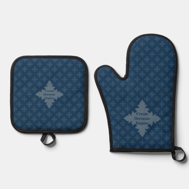 Vier Leaf Rosette Luftwaffe Blaues Foulardmuster Ofenhandschuh & Topflappen-Set (Vorderseite)