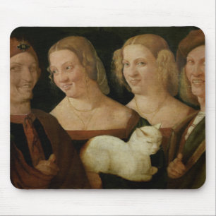 Vier Leute, die am Anblick einer Katze lachen Mousepad