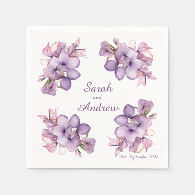 Vier Lilah-Blume: Personalisierte Hochzeit von Nap Serviette (Vorderseite)