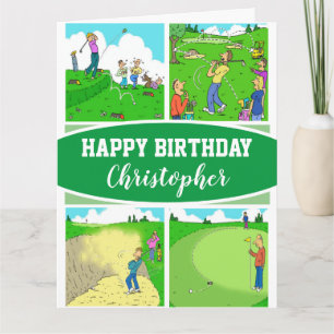 Vier lustige Golfer-Cartoon-Illustrationen Karte