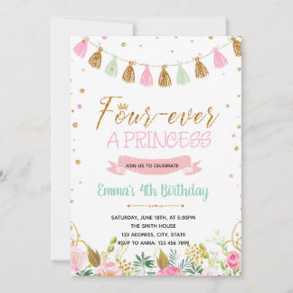 Vier Mal eine Prinzessin-Einladung zum Geburtstag Einladung