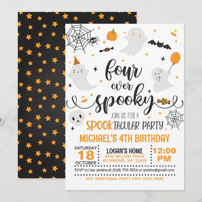 Vier mal gespenstische Einladung zum Geburtstag -  (Vorne/Hinten)