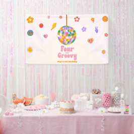 Vier mal Groovy Disco Ball 4. Geburtstag Party Banner