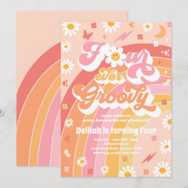 Vier-mal-Groovy Hippie-Regenbogen 4. Geburtstags-P Einladung