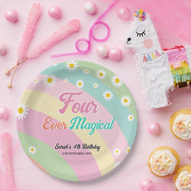 Vier mal magisch vierter Geburtstag Pappteller (Party)