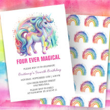 Vier mal magische Pastel Unicorn Vierten Geburtsta