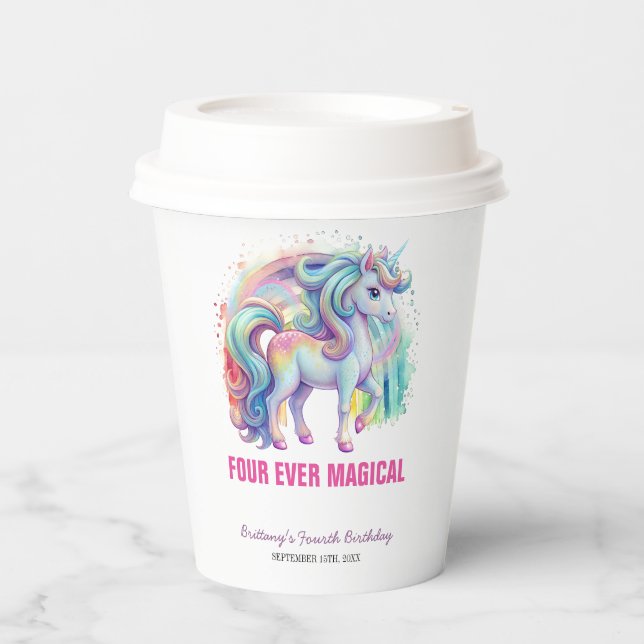 Vier mal magische Pastel Unicorn Vierten Geburtsta Pappbecher (Vorderseite)
