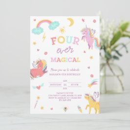Vier mal magisches Einhorn 4. Geburtstag Einladung