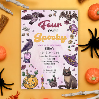Vier Mal Niedliche Halloween 4. Geburtstag Einladung