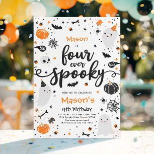 Vier Mal Niedliche Halloween Ghost 4. Geburtstag Einladung