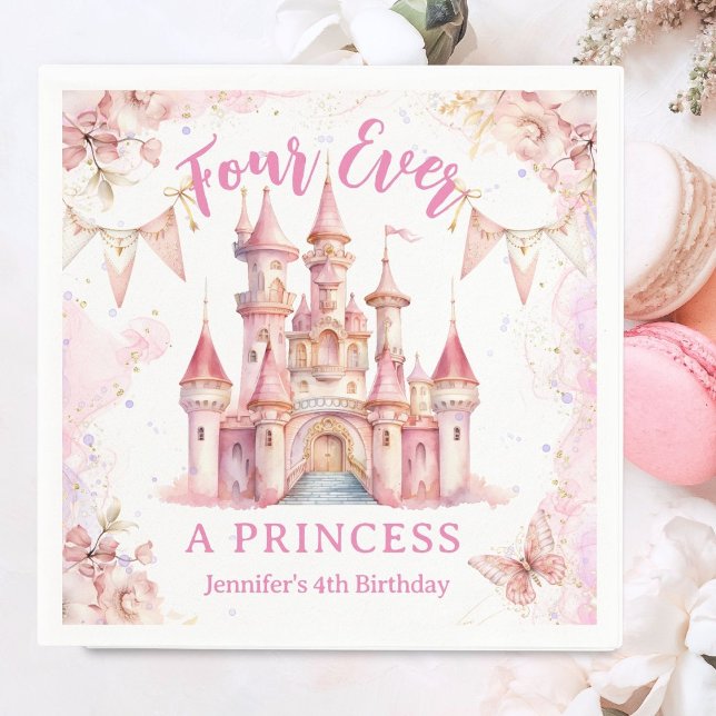 Vier Mal pro Princess Pink Castle Girl 4. Geburtst Serviette (Von Creator hochgeladen)