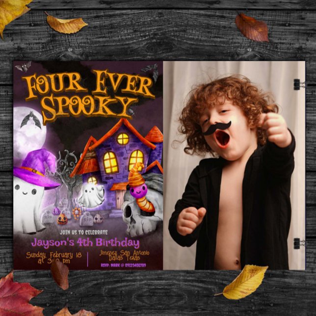 Vier Mal Spooky - 4. Geburtstag Einladung (Four Ever Spooky - 4th Birthday Invitation)