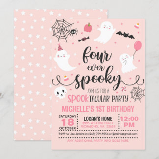 Vier Mal Spooky Geburtstagseinladung - Mädchen (Ro Einladung