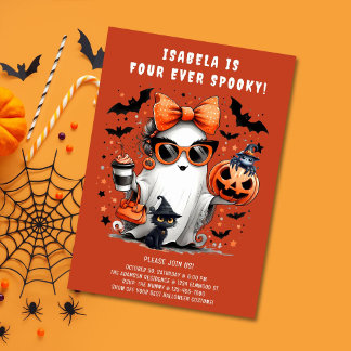Vier Mal Spooky Ghost Halloween 4. Geburtstag Einladung