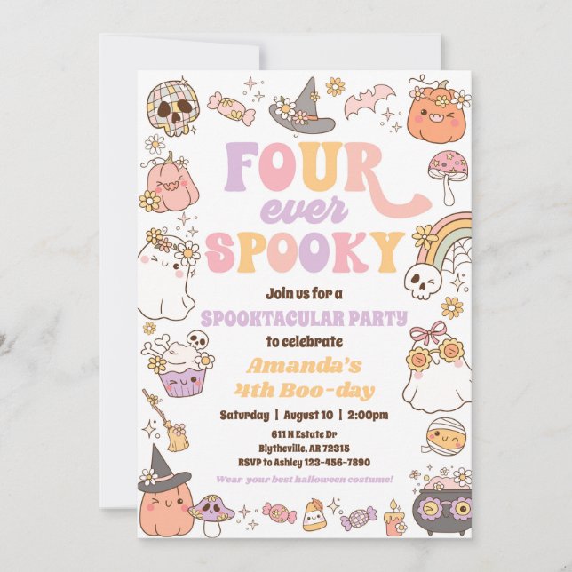 Vier Mal Spooky Halloween-Party Einladung (Vorderseite)