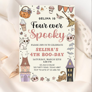 Vier Mal Spooky Niedlich Ghost Halloween Geburtsta Einladung