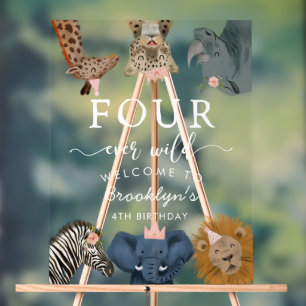 Vier Mal Wild Pink Safari Geburtstag Willkommen Acrylschild