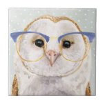 Vier-Mit Augen Forester | Weiße Eule Fliese<br><div class="desc">Dieser Aquarelldruck zeigt eine Eule mit Vintag blauen Brillen | By Victoria Borges</div>