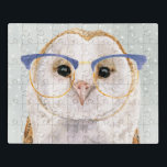 Vier-Mit Augen Forester | Weiße Eule Puzzle<br><div class="desc">Dieser Aquarelldruck zeigt eine Eule mit Vintag blauen Brillen | By Victoria Borges</div>
